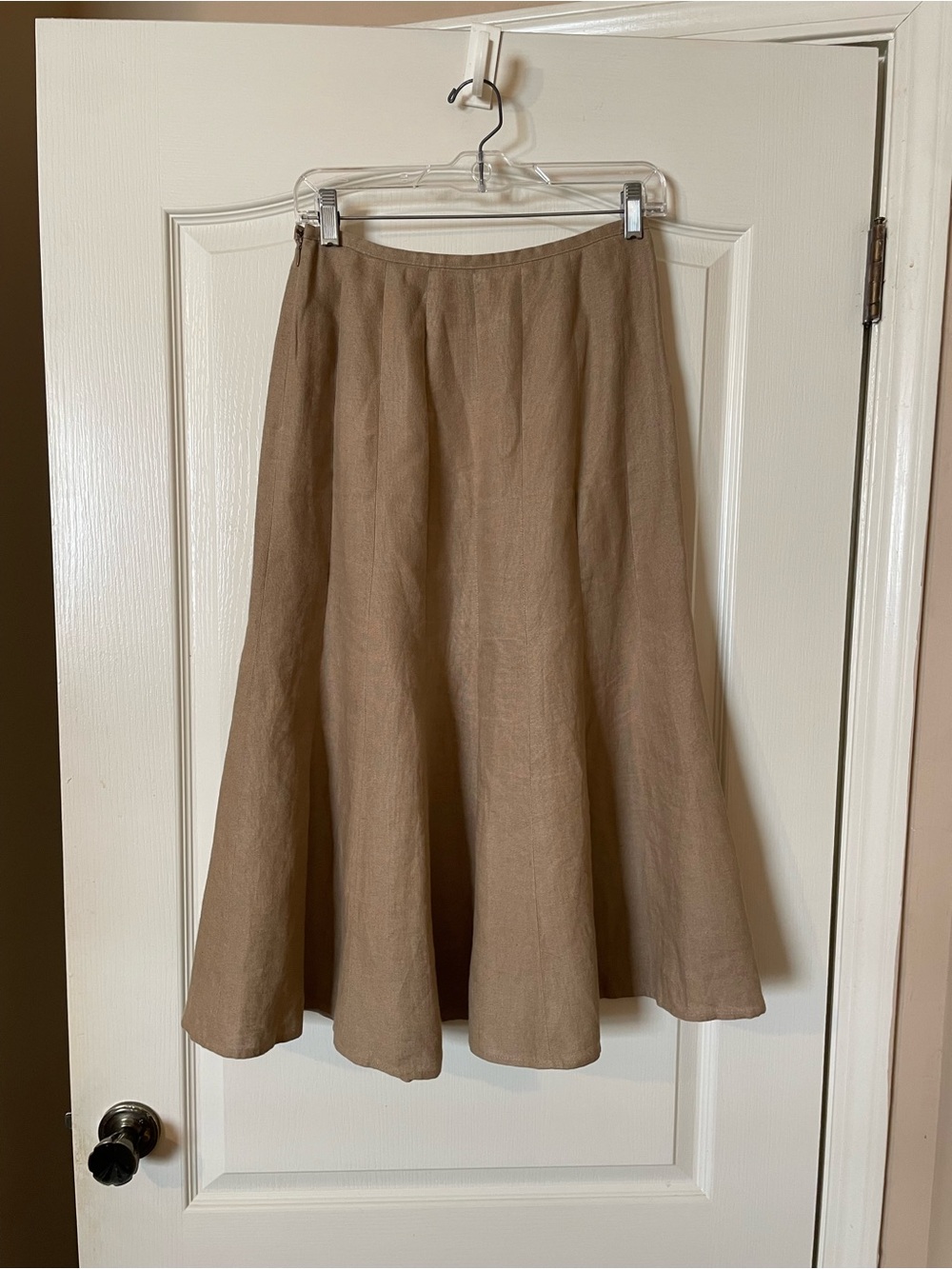 Talbots Petites Irish Linen Midi Skirt Tan A-Line Full Sweep Side Zip Size 2 VTG - Picture 7 of 8